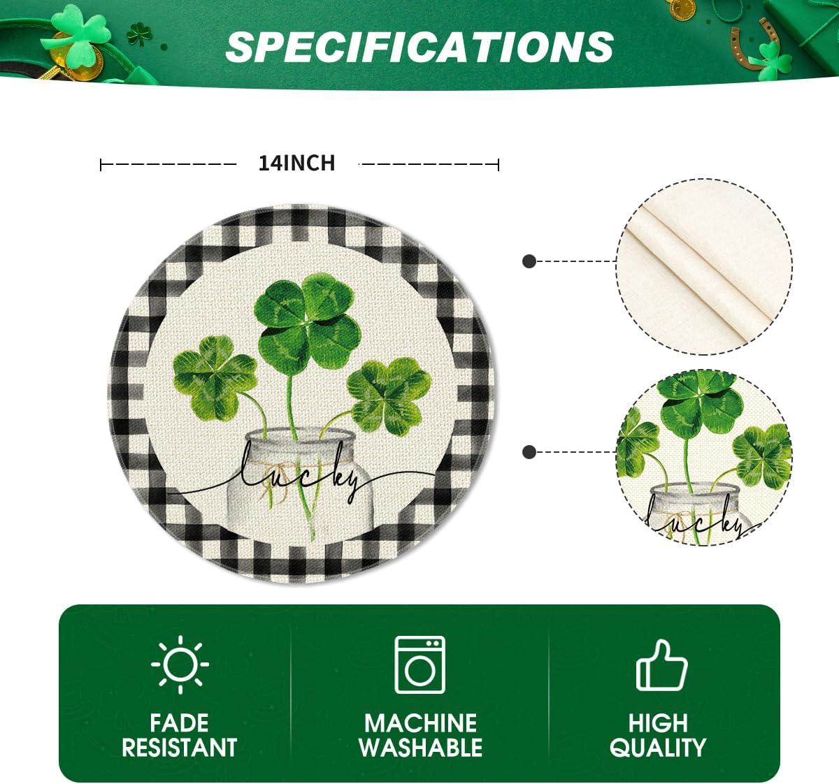 imageArtoid Mode Lucky Shamrock Vase St Patricks Day Placemats Set of 4 Holiday 12x18 Inch Table Mats for Party Kitchen Dining DecorationBeige