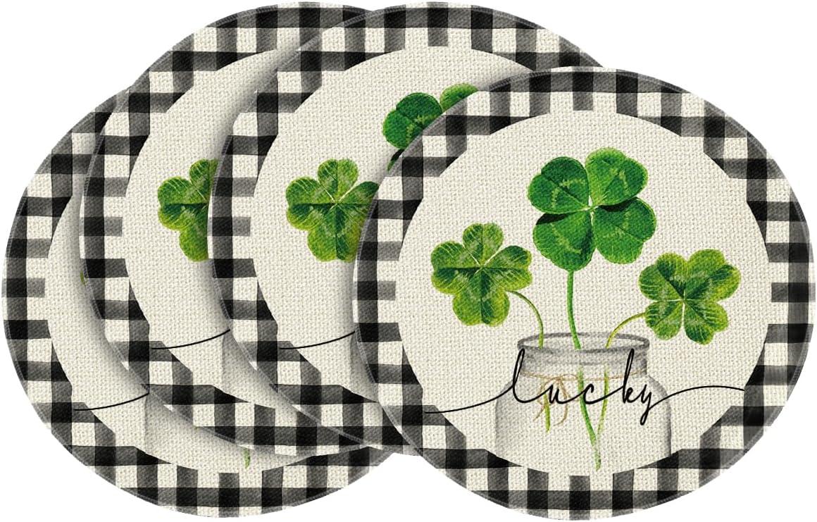 imageArtoid Mode Lucky Shamrock Vase St Patricks Day Placemats Set of 4 Holiday 12x18 Inch Table Mats for Party Kitchen Dining DecorationBeige