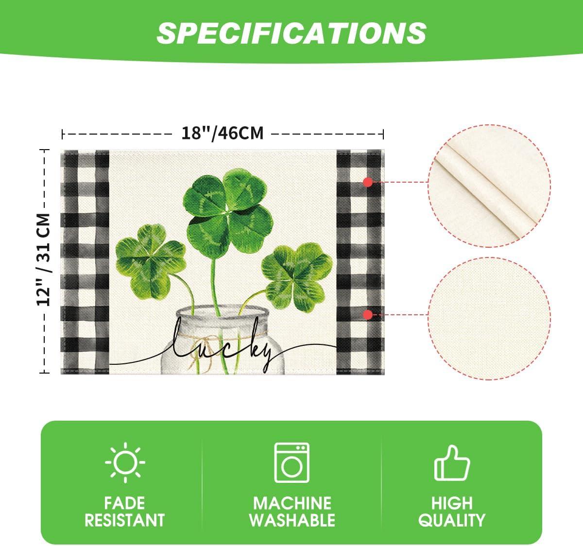 imageArtoid Mode Lucky Shamrock Vase St Patricks Day Placemats Set of 4 Holiday 12x18 Inch Table Mats for Party Kitchen Dining DecorationBeige