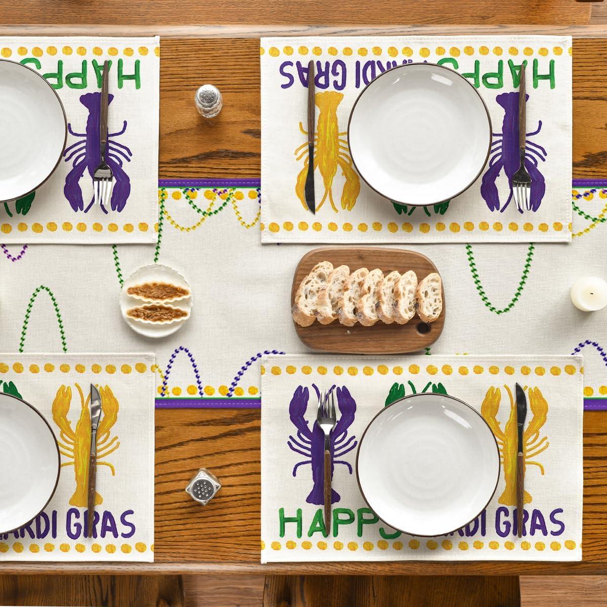 imageArtoid Mode Mardi Gras Lobster Carnival Placemats for Dining Table 12 x 18 Inch Spring Seasonal Holiday Decoration Rustic Vintage Washable Table Mats Set of 4Beige