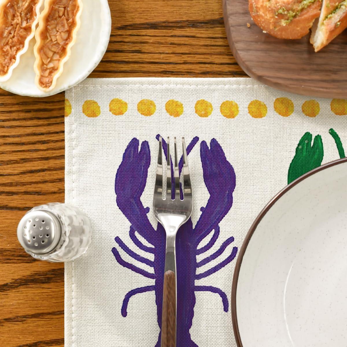 imageArtoid Mode Mardi Gras Lobster Carnival Placemats for Dining Table 12 x 18 Inch Spring Seasonal Holiday Decoration Rustic Vintage Washable Table Mats Set of 4Beige
