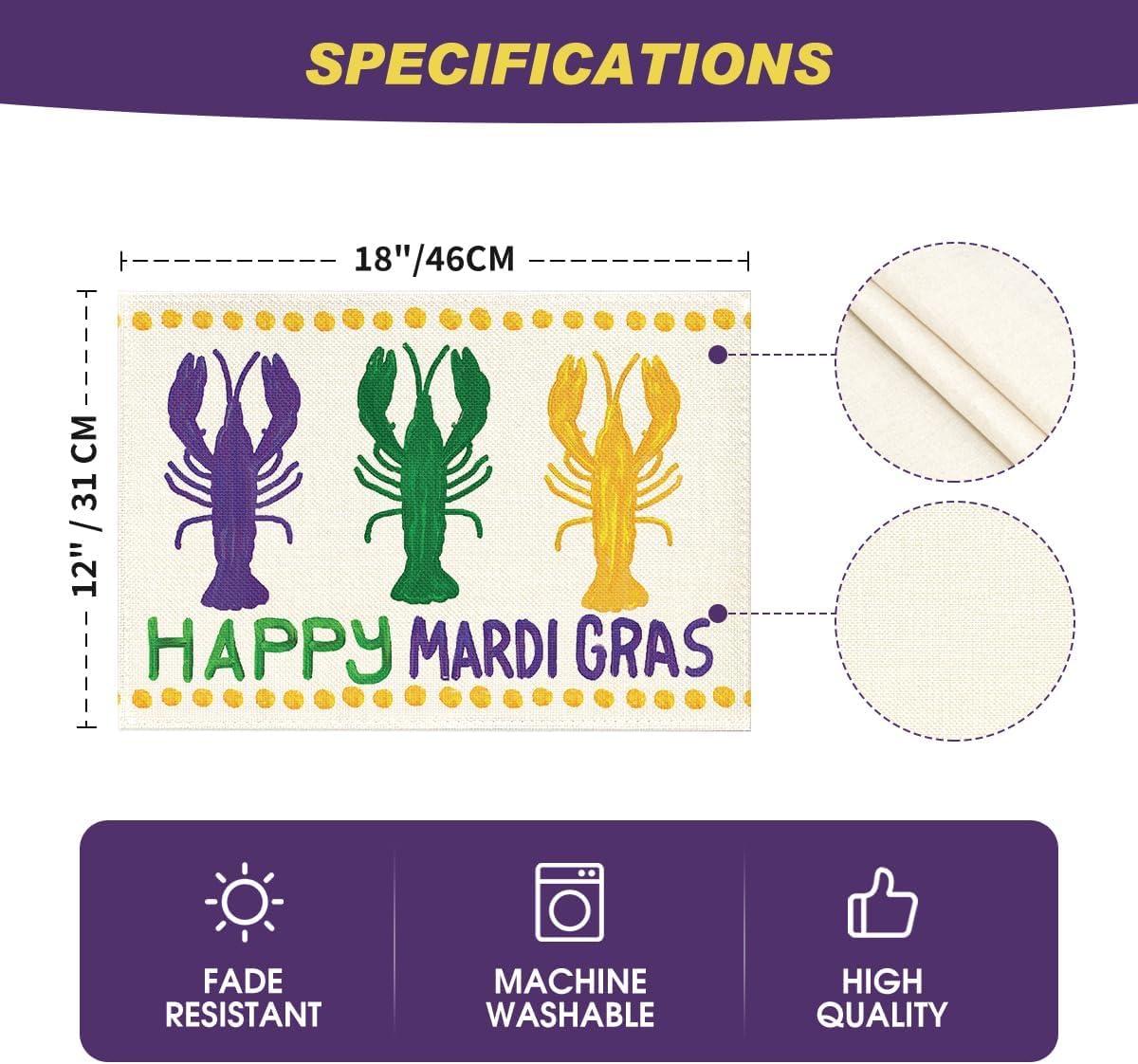 imageArtoid Mode Mardi Gras Lobster Carnival Placemats for Dining Table 12 x 18 Inch Spring Seasonal Holiday Decoration Rustic Vintage Washable Table Mats Set of 4Beige