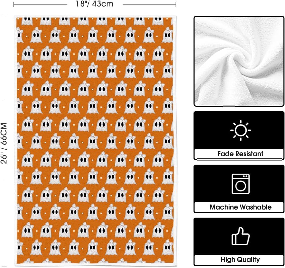 imageArtoid Mode Orange Ghost Spooky Halloween Kitchen Towels Dish Towels 18x26 Inch Bow Knot Decoration Hand Towels Set of 2Orange