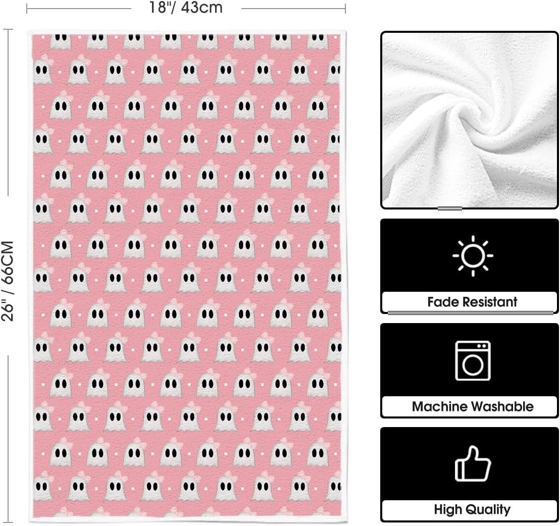 imageArtoid Mode Orange Ghost Spooky Halloween Kitchen Towels Dish Towels 18x26 Inch Bow Knot Decoration Hand Towels Set of 2Pink