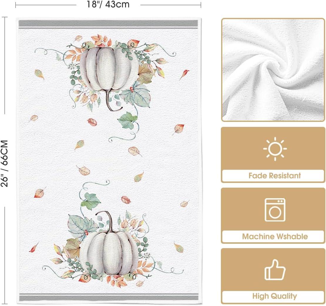 imageArtoid Mode Orange Hello Pumpkin Fall Kitchen Towels Dish Towels 18x26 Inch Watercolor Stripes Leaves Decoration Hand Towels Set of 2Grey