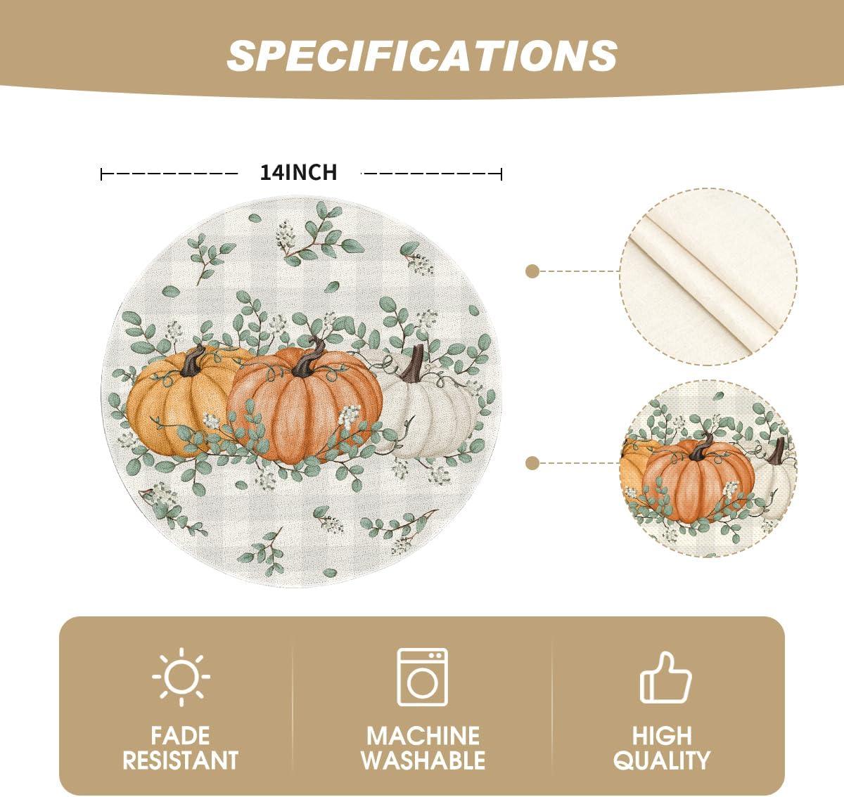 imageArtoid Mode Orange Pumpkins Eucalyptus Leaves Fall Placemats Set of 4 12x18 Inch Seasonal Autumn Table Mats for Party Kitchen Dining DecorationOrange