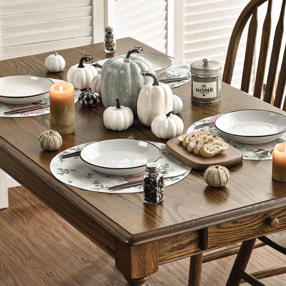 imageArtoid Mode Orange Pumpkins Eucalyptus Leaves Fall Placemats Set of 4 12x18 Inch Seasonal Autumn Table Mats for Party Kitchen Dining DecorationPink