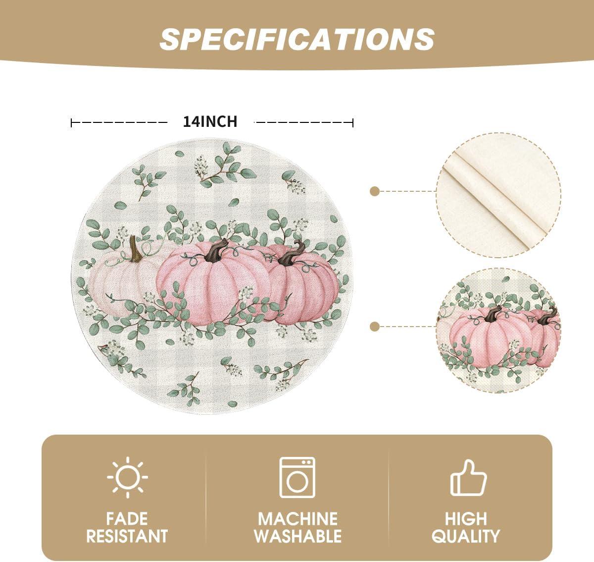 imageArtoid Mode Orange Pumpkins Eucalyptus Leaves Fall Placemats Set of 4 12x18 Inch Seasonal Autumn Table Mats for Party Kitchen Dining DecorationPink