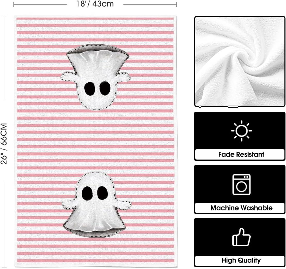 imageArtoid Mode Orange Stripes Ghost Boo Spooky Halloween Kitchen Towels Dish Towels 18x26 Inch Bow Knot Decoration Hand Towels Set of 4Pink