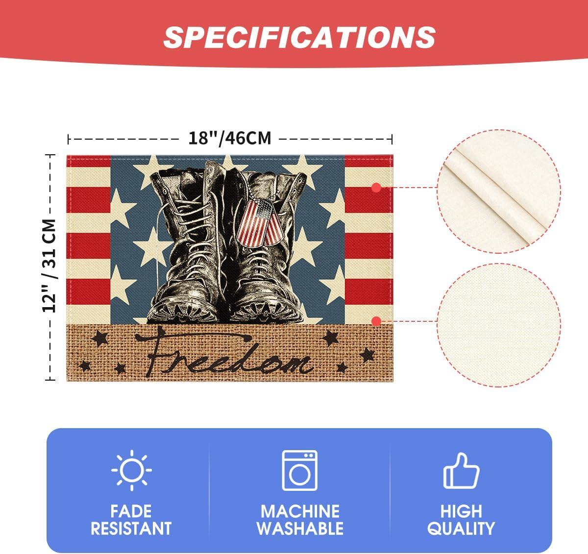 imageArtoid Mode Patriotic Stripes Stars Boots Freedom Placemats for Dining Table 12 x 18 Inch 4th of July Memorial Day Decoration Washable Table Mats Set of 4