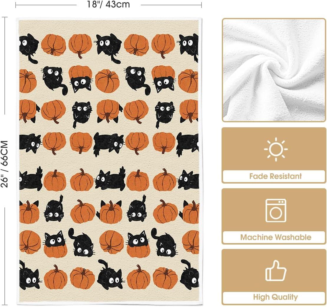 imageArtoid Mode Pumpkin Balck Cat Fall Kitchen Towels Dish Towels 18x26 Inch Farmhouse Autumn Decoration Hand Towels Set of 2