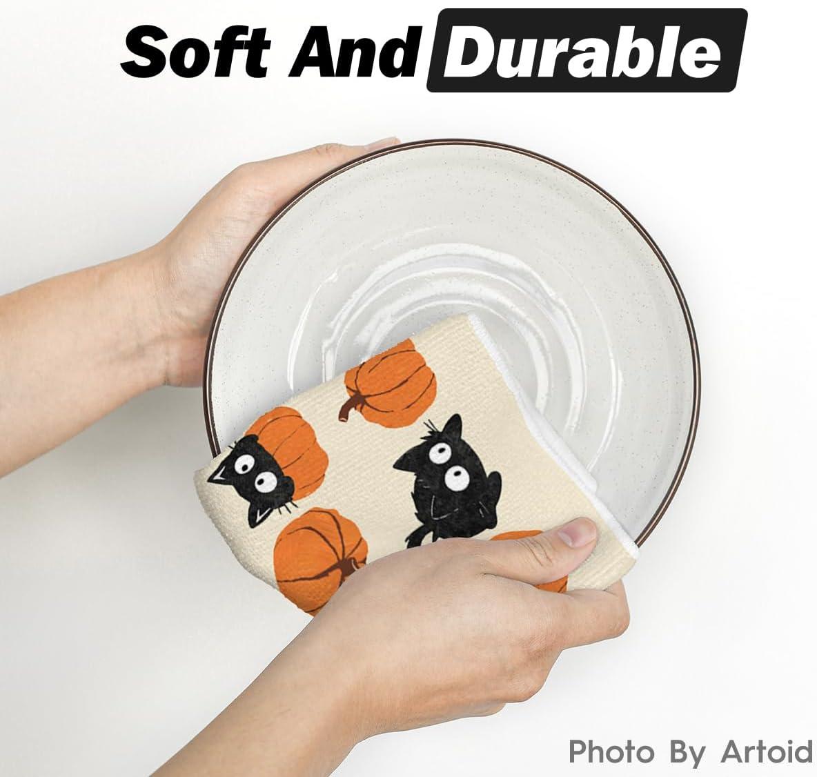 imageArtoid Mode Pumpkin Balck Cat Fall Kitchen Towels Dish Towels 18x26 Inch Farmhouse Autumn Decoration Hand Towels Set of 2