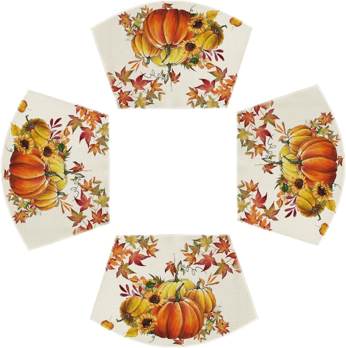 imageArtoid Mode Pumpkins Fall Round Placemats Set of 414 Inch Maples Leaves Thankgiving Seasonal Round Place Mats for Party Dining DecorationBeigeOrange