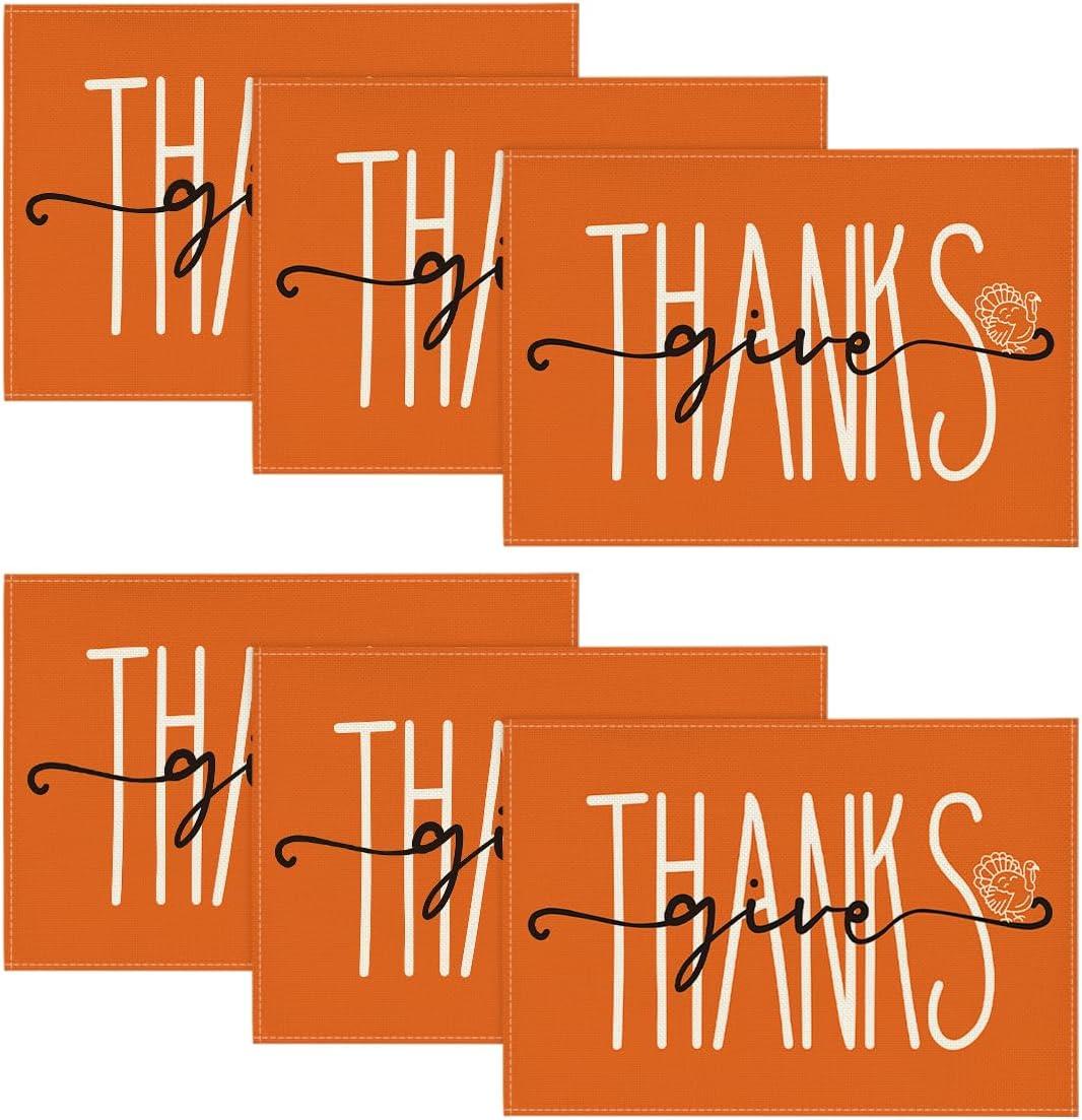 imageArtoid Mode Pumpkins Give Thanks Turkey Fall Placemats Set of 4 12x18 Inch Pumpkin Pie Thanksgiving Table Mats for Party Kitchen Dining DecorationOrange