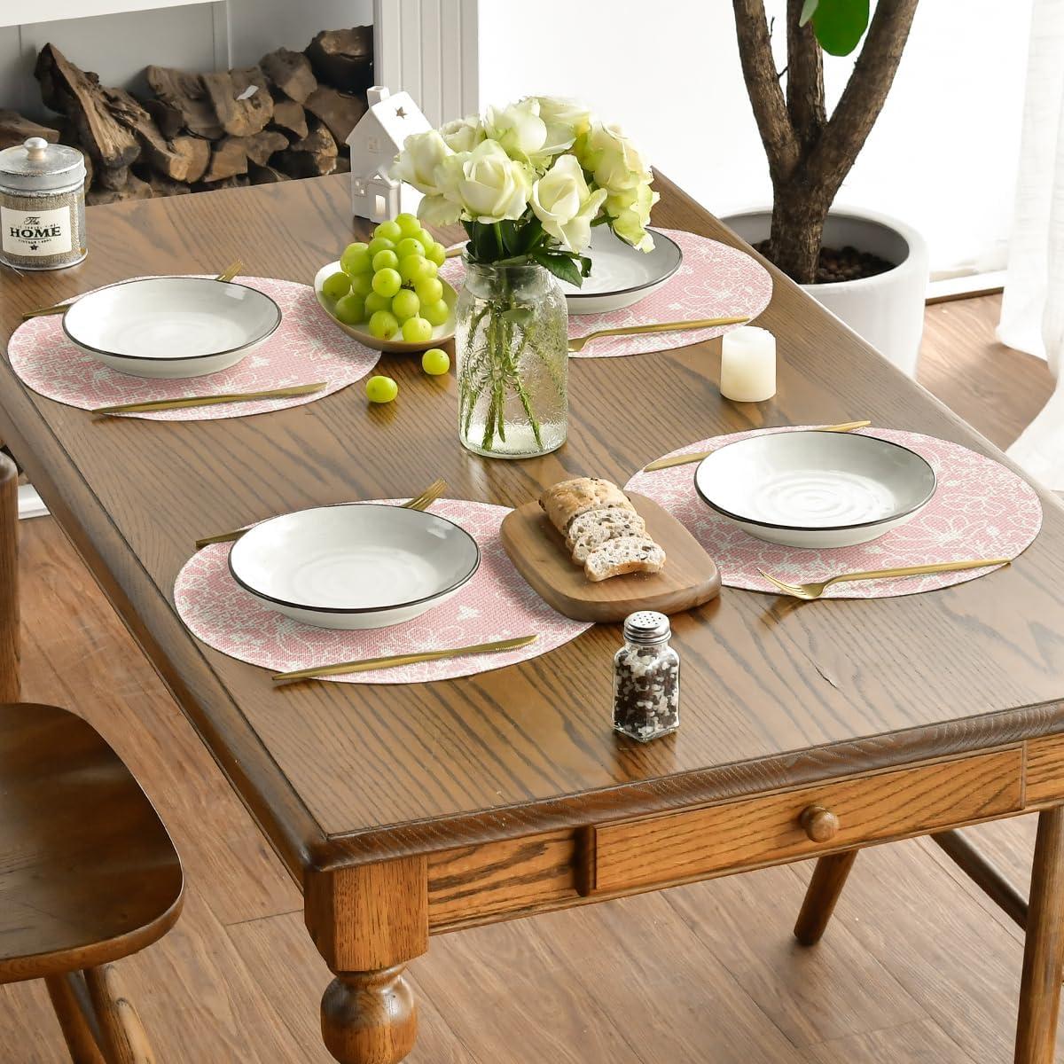 imageArtoid Mode Purple Flowers Floral Butterflies Spring Round Placemats Set of 4 14 Inch Seasonal Round Table Mats for Dining DecorationPink