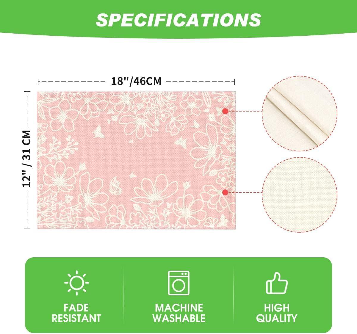 imageArtoid Mode Purple Flowers Floral Butterflies Spring Round Placemats Set of 4 14 Inch Seasonal Round Table Mats for Dining DecorationPink