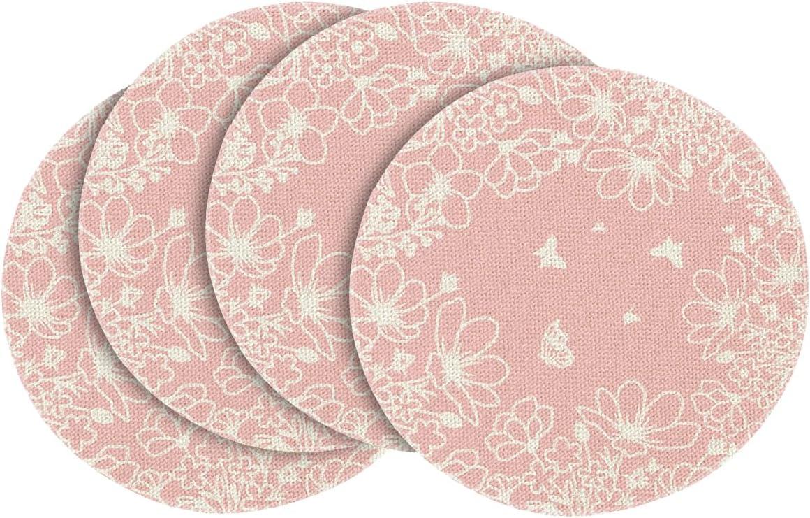 imageArtoid Mode Purple Flowers Floral Butterflies Spring Round Placemats Set of 4 14 Inch Seasonal Round Table Mats for Dining DecorationPink