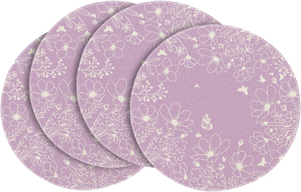 imageArtoid Mode Purple Flowers Floral Butterflies Spring Round Placemats Set of 4 14 Inch Seasonal Round Table Mats for Dining DecorationPurple