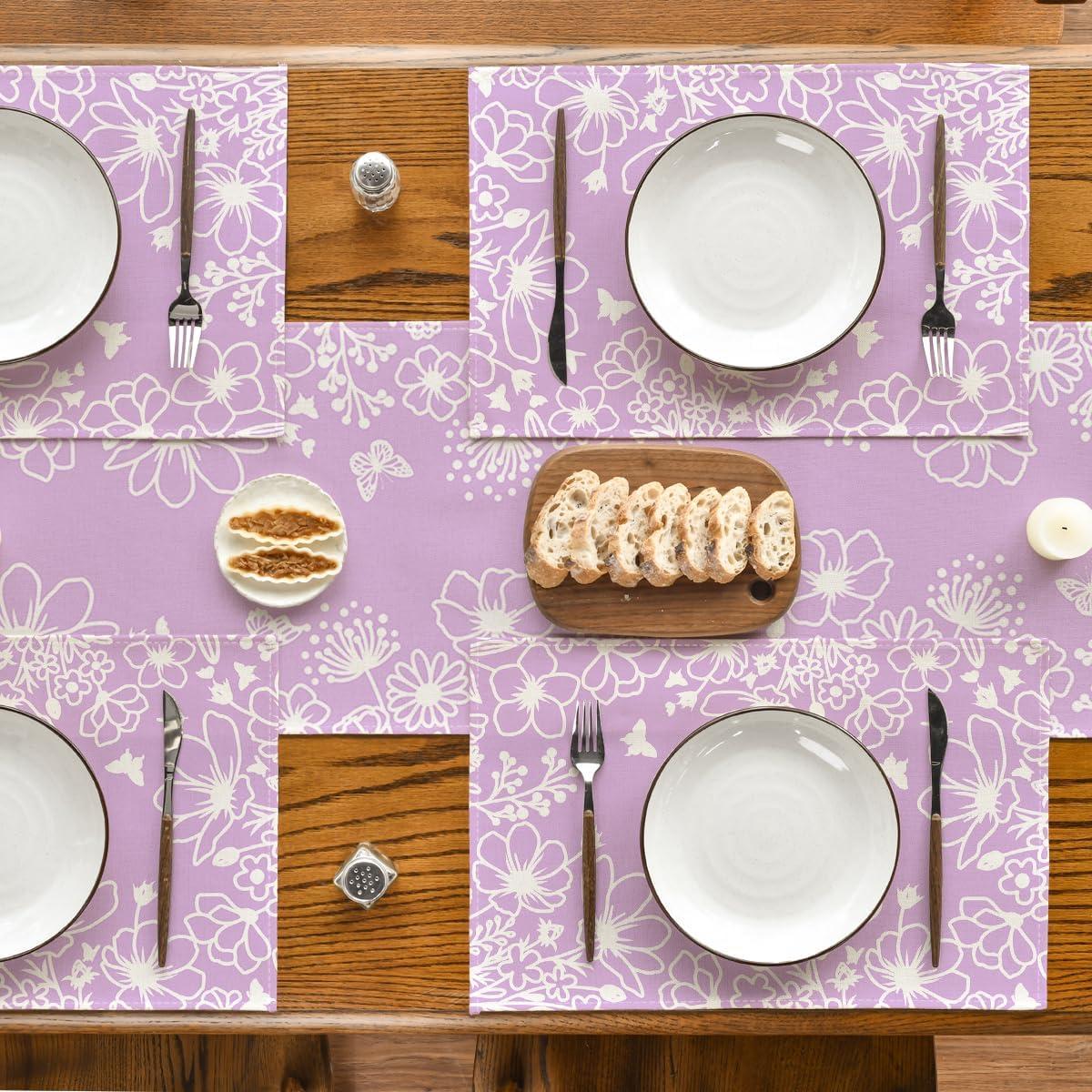 imageArtoid Mode Purple Flowers Floral Butterflies Spring Round Placemats Set of 4 14 Inch Seasonal Round Table Mats for Dining DecorationPurple