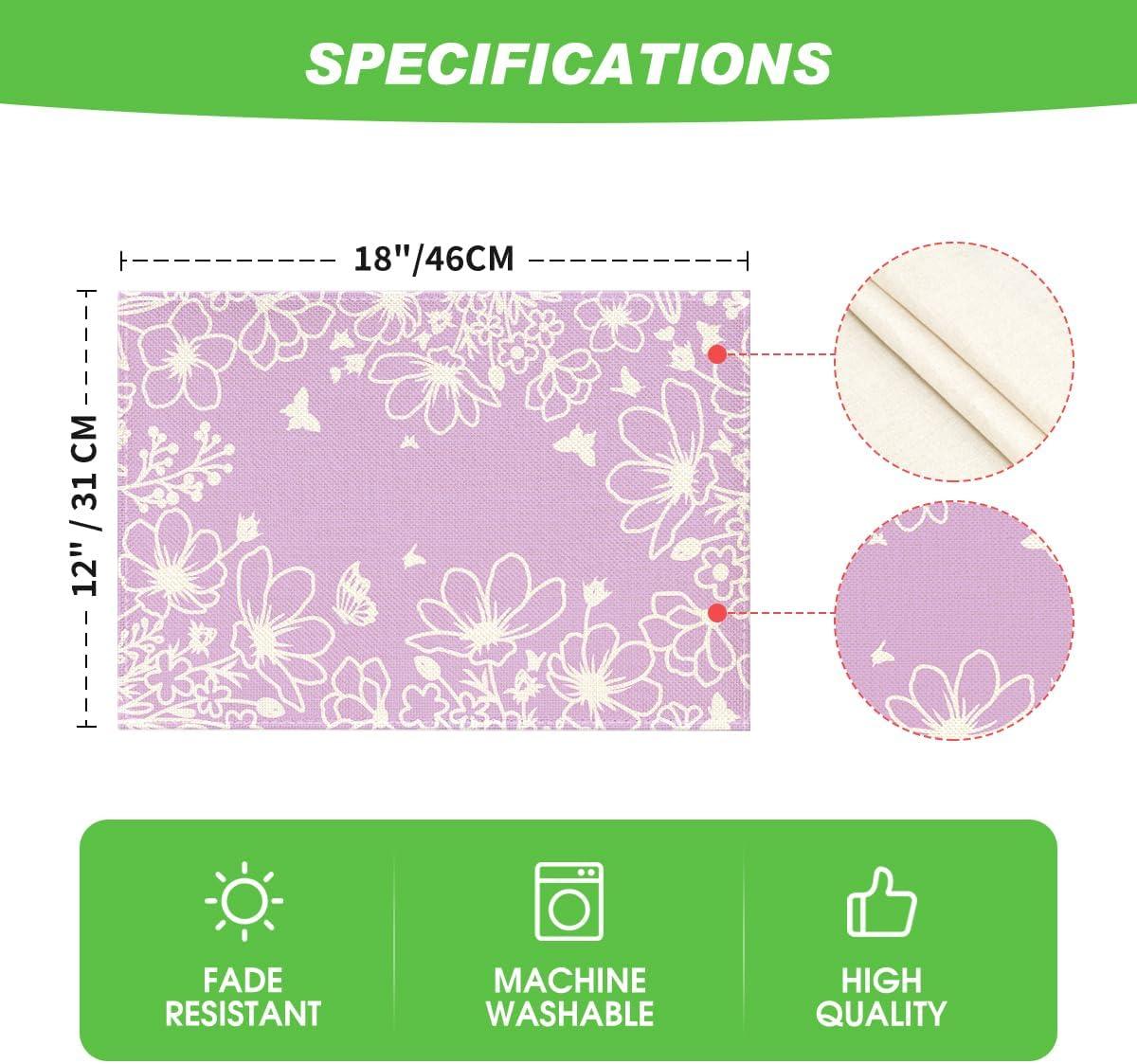 imageArtoid Mode Purple Flowers Floral Butterflies Spring Round Placemats Set of 4 14 Inch Seasonal Round Table Mats for Dining DecorationPurple