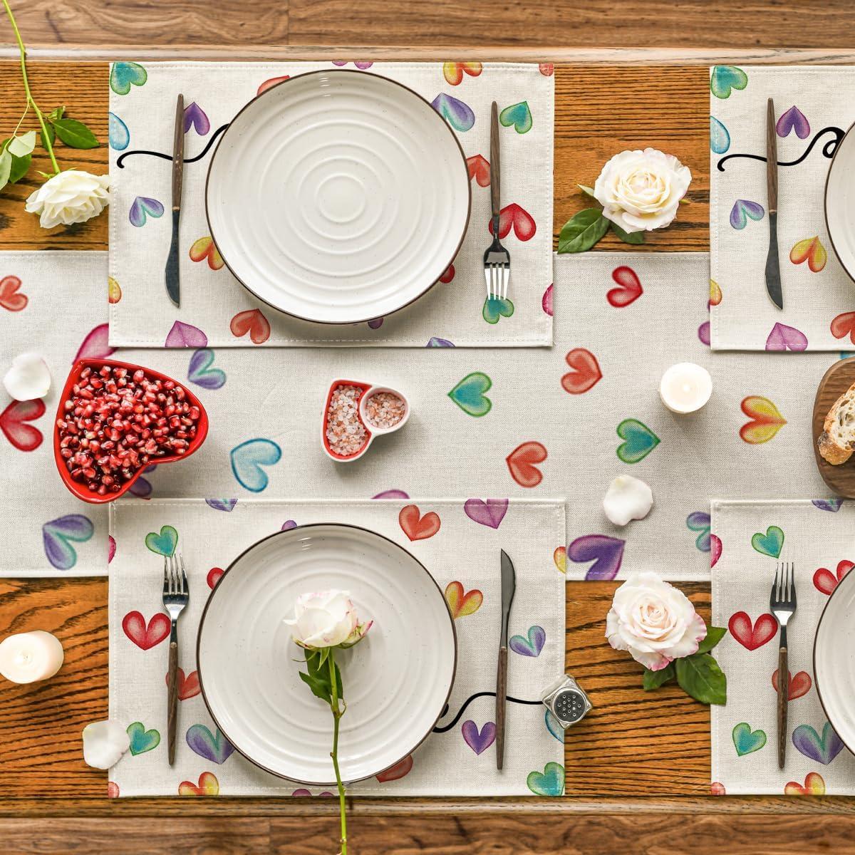 imageArtoid Mode Red Love Round Valentine Placemats Set of 4 14 Inch Anniversary Wedding Round Table Mats for Dining DecorationColored