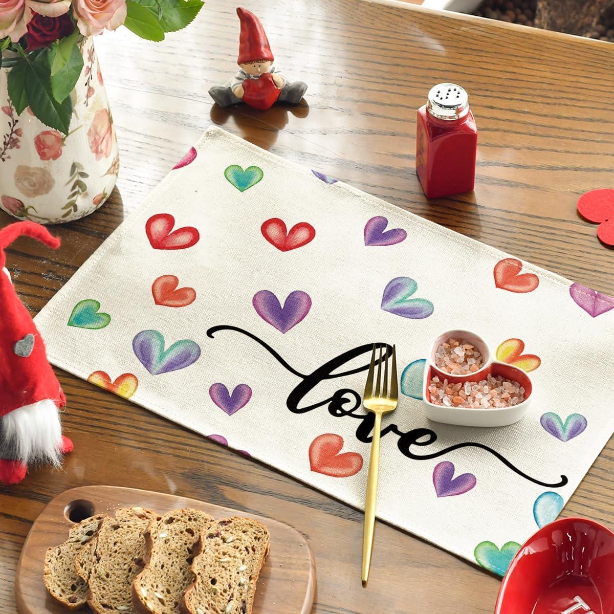 imageArtoid Mode Red Love Round Valentine Placemats Set of 4 14 Inch Anniversary Wedding Round Table Mats for Dining DecorationColored