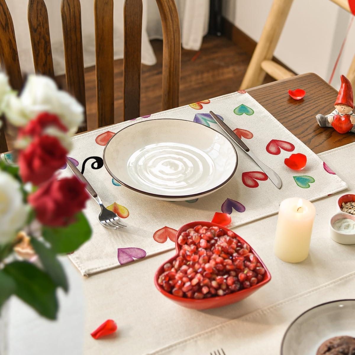 imageArtoid Mode Red Love Round Valentine Placemats Set of 4 14 Inch Anniversary Wedding Round Table Mats for Dining DecorationColored