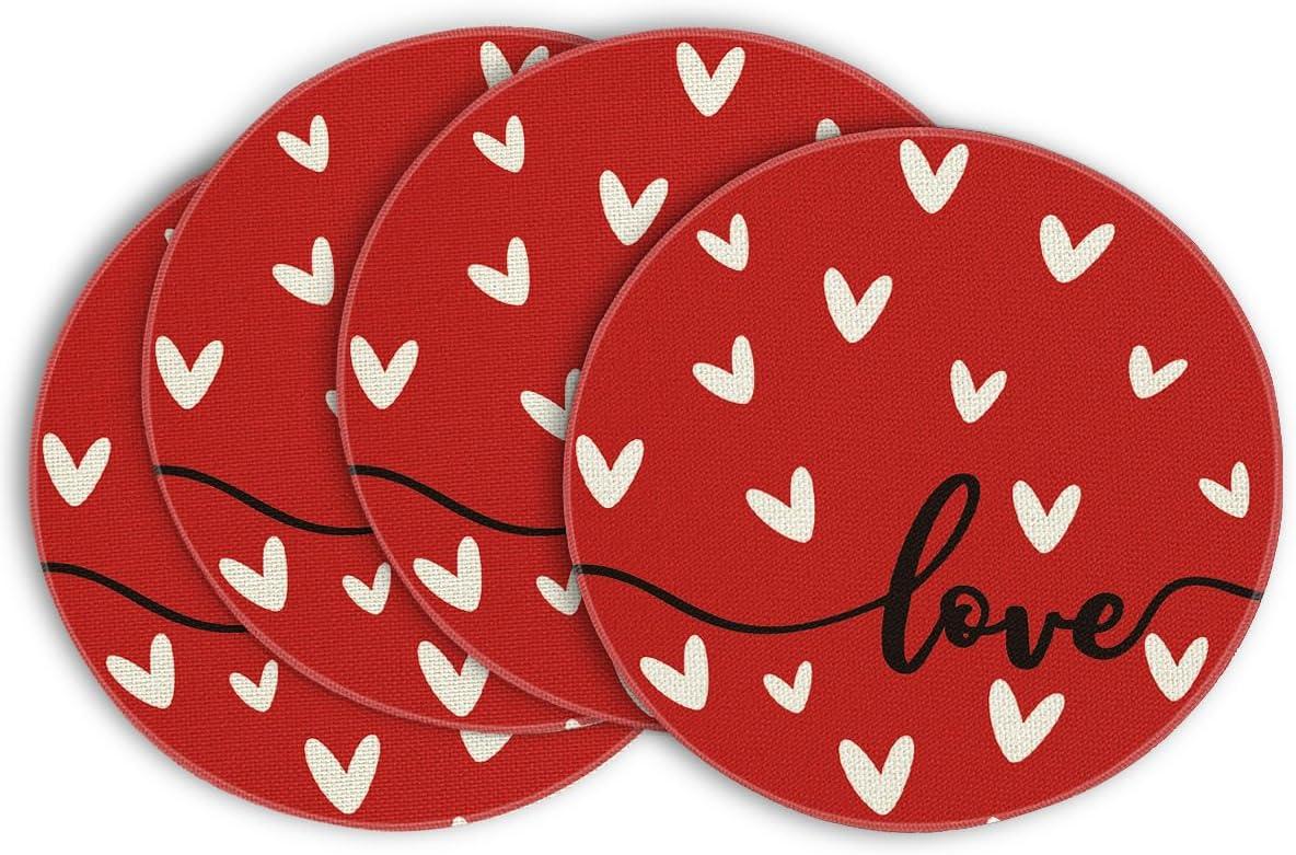 imageArtoid Mode Red Love Round Valentine Placemats Set of 4 14 Inch Anniversary Wedding Round Table Mats for Dining DecorationRed