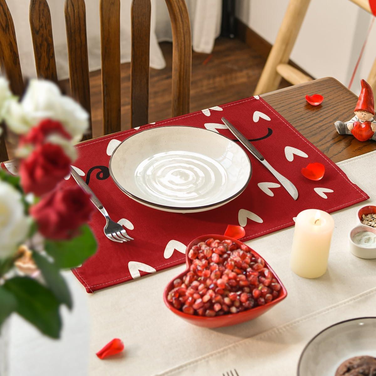 imageArtoid Mode Red Love Round Valentine Placemats Set of 4 14 Inch Anniversary Wedding Round Table Mats for Dining DecorationRed