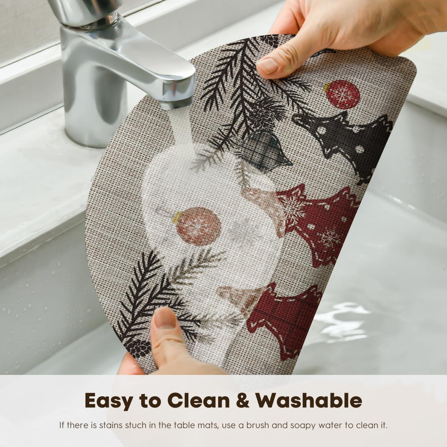 imageArtoid Mode Red Pine Trees Balls Christmas Vinyl Placemats Set of 4 12x18 Inch Wipeable Winter PVC Woven Table Mats for Party Kitchen Dining DecorBeigeRed