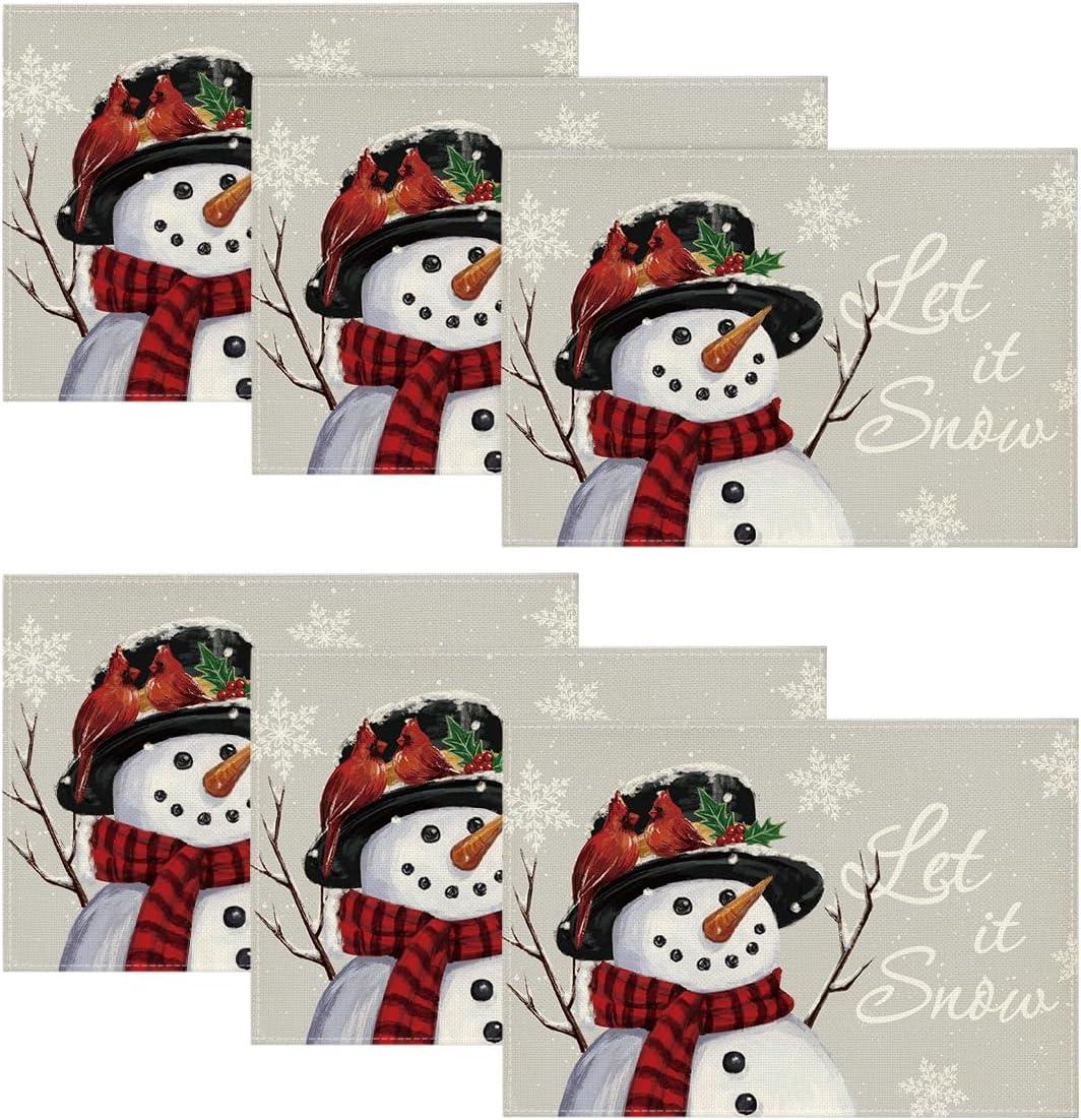 imageArtoid Mode Red Snowman Let It Snow Winter Placemats Set of 4 15 Inch Seasonal Christmas Xmas Round Table Mats for Dining DecorationSilver