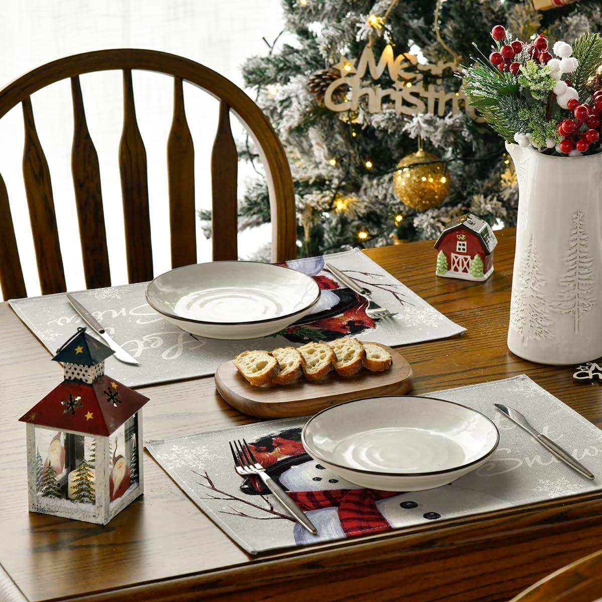 imageArtoid Mode Red Snowman Let It Snow Winter Placemats Set of 4 15 Inch Seasonal Christmas Xmas Round Table Mats for Dining DecorationSilver