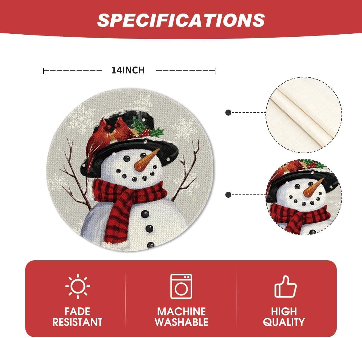 imageArtoid Mode Red Snowman Let It Snow Winter Placemats Set of 4 15 Inch Seasonal Christmas Xmas Round Table Mats for Dining DecorationSilver