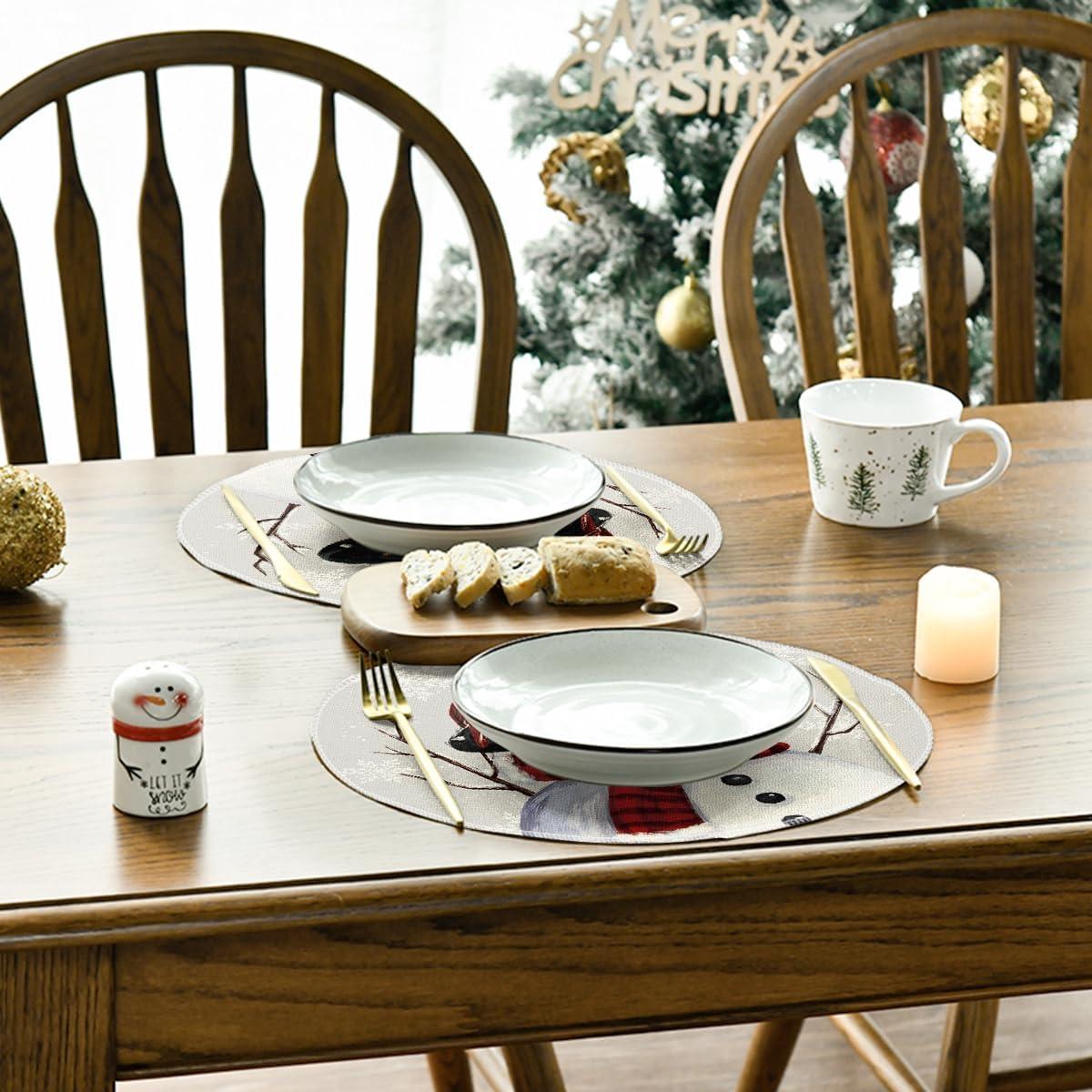 imageArtoid Mode Red Snowman Let It Snow Winter Placemats Set of 4 15 Inch Seasonal Christmas Xmas Round Table Mats for Dining DecorationSilver
