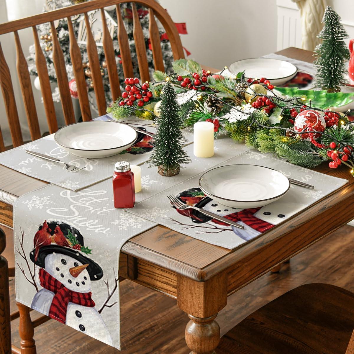 imageArtoid Mode Red Snowman Let It Snow Winter Placemats Set of 4 15 Inch Seasonal Christmas Xmas Round Table Mats for Dining DecorationSilver
