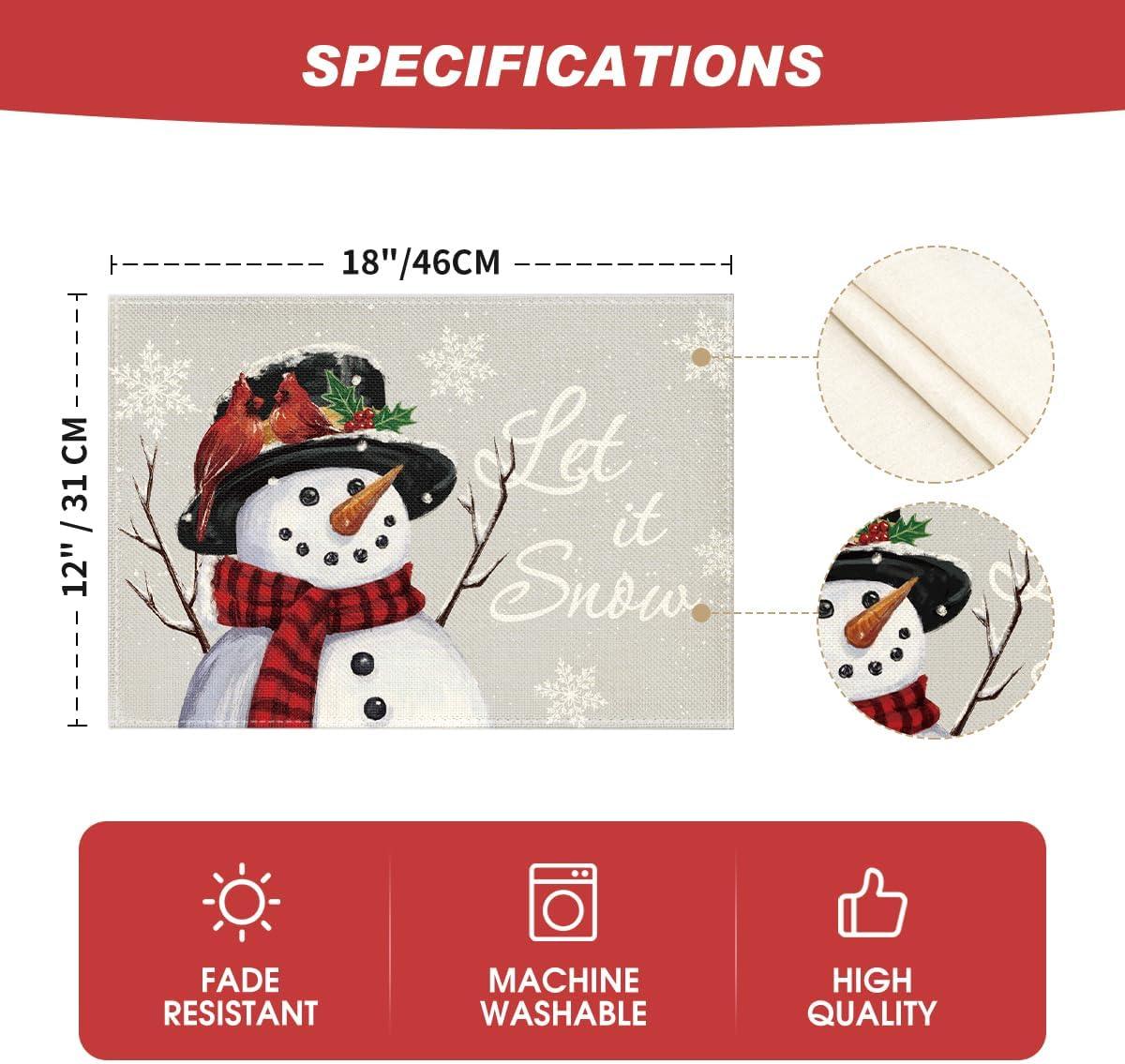 imageArtoid Mode Red Snowman Let It Snow Winter Placemats Set of 4 15 Inch Seasonal Christmas Xmas Round Table Mats for Dining DecorationSilver