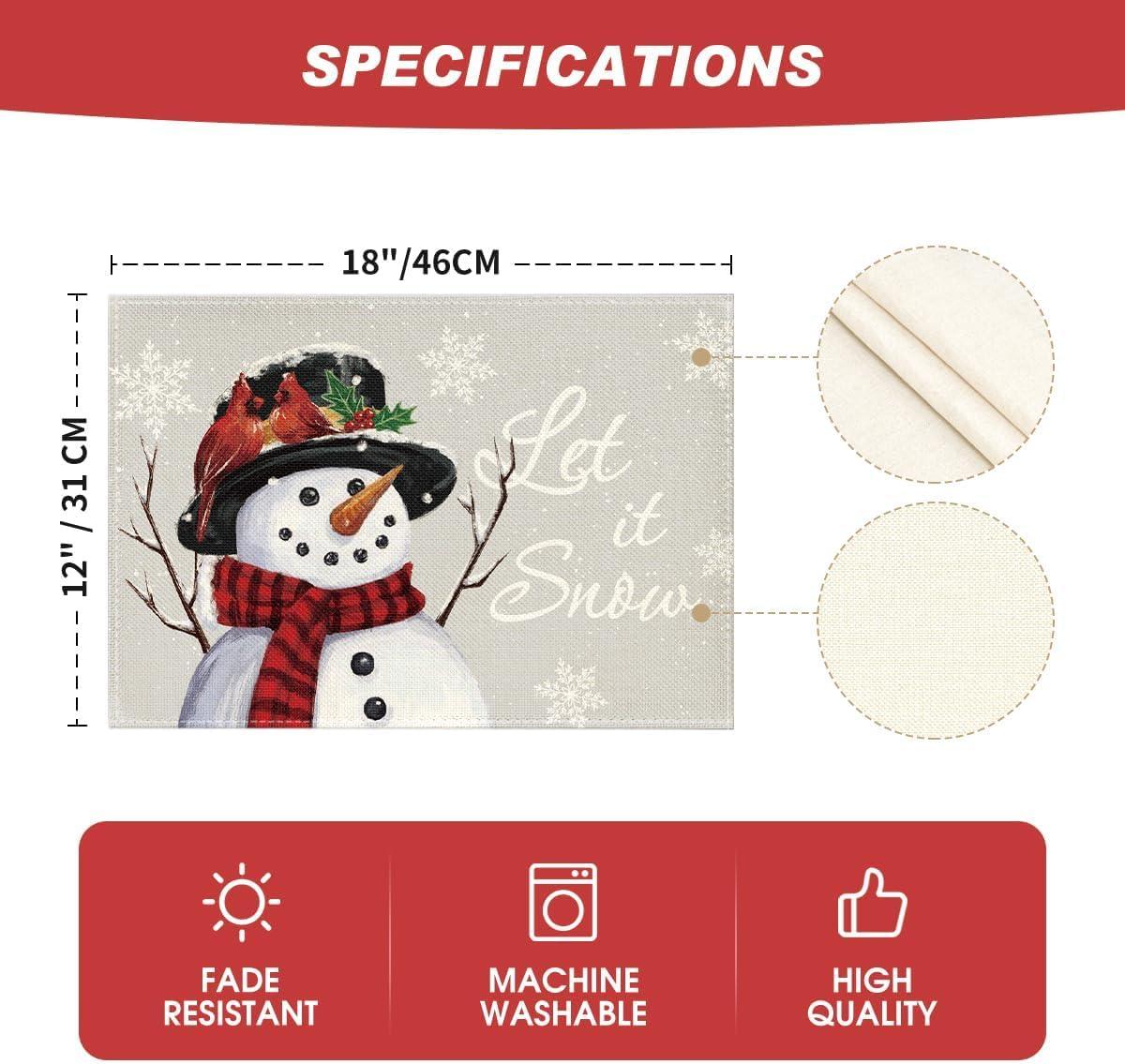 imageArtoid Mode Red Snowman Let It Snow Winter Placemats Set of 4 15 Inch Seasonal Christmas Xmas Round Table Mats for Dining DecorationSilver