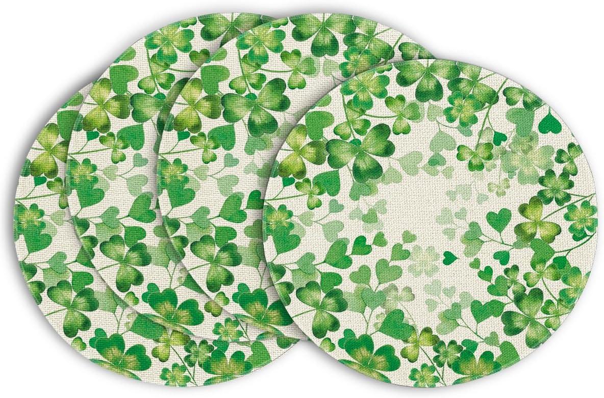imageArtoid Mode Shamrock Love Heart Round St Patricks Day Placemats Set of 4 15 Inch Seasonal Round Table Mats for Party Kitchen Dining DecorationBeige