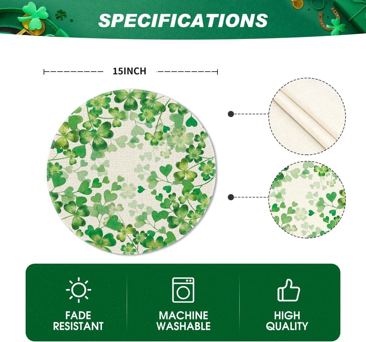 imageArtoid Mode Shamrock Love Heart Round St Patricks Day Placemats Set of 4 15 Inch Seasonal Round Table Mats for Party Kitchen Dining DecorationBeige