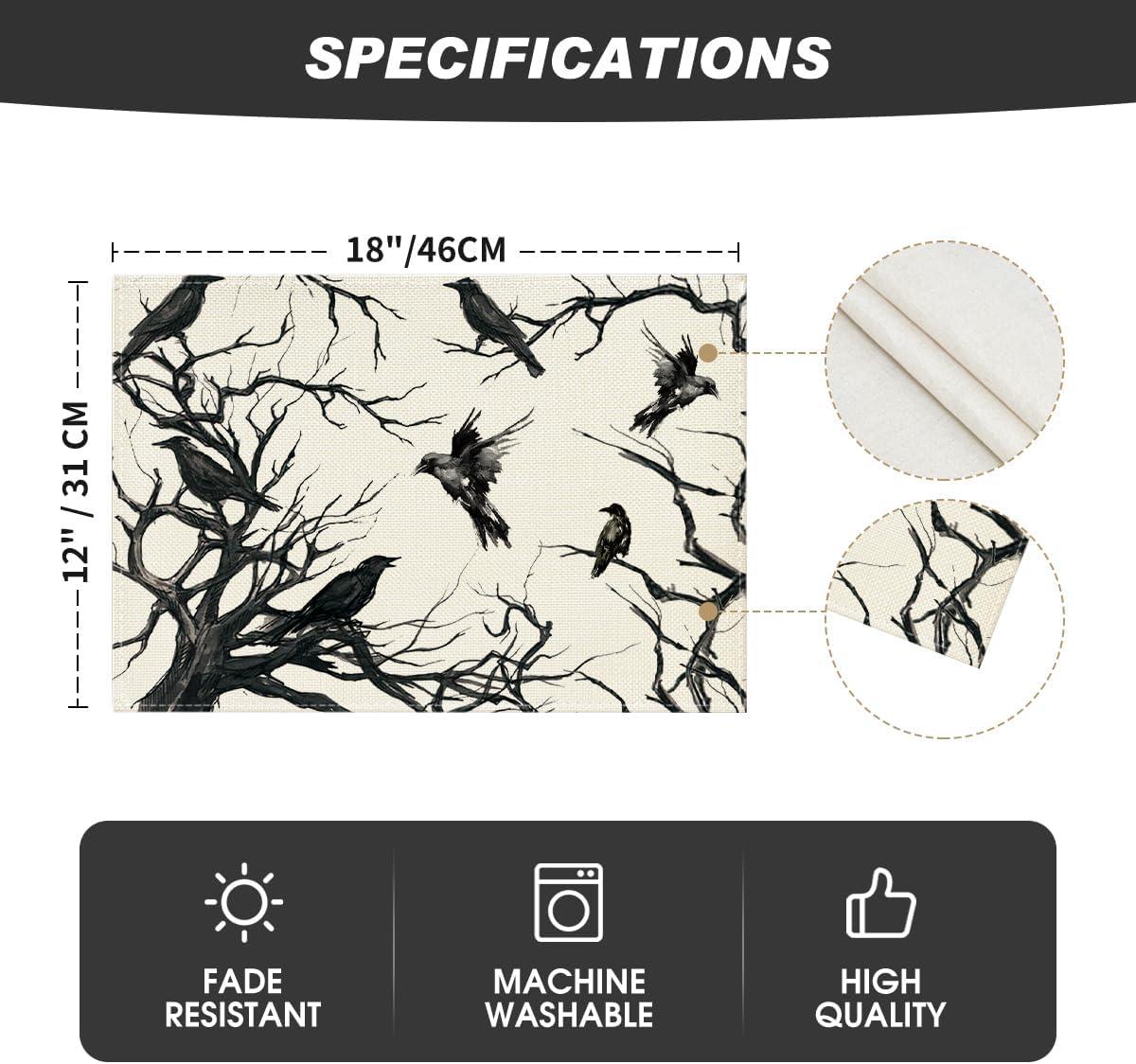 imageArtoid Mode Silhouette Tree Crows Halloween Round Placemats Set of 4 14 Inch Fall Round Table Mats for Dining DecorationBeigeBlack