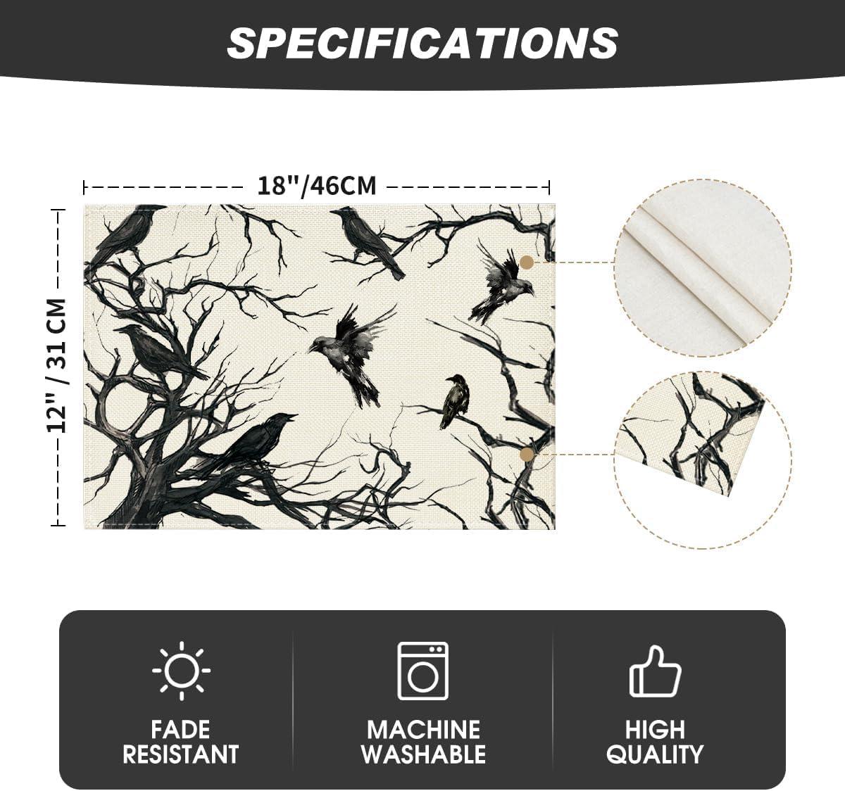 imageArtoid Mode Silhouette Tree Crows Halloween Round Placemats Set of 4 14 Inch Fall Round Table Mats for Dining DecorationBeigeBlack