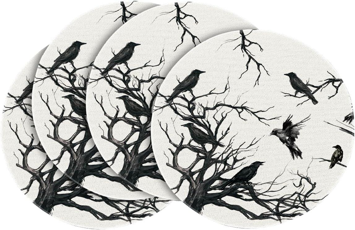 imageArtoid Mode Silhouette Tree Crows Halloween Round Placemats Set of 4 14 Inch Fall Round Table Mats for Dining DecorationBeigeBlack