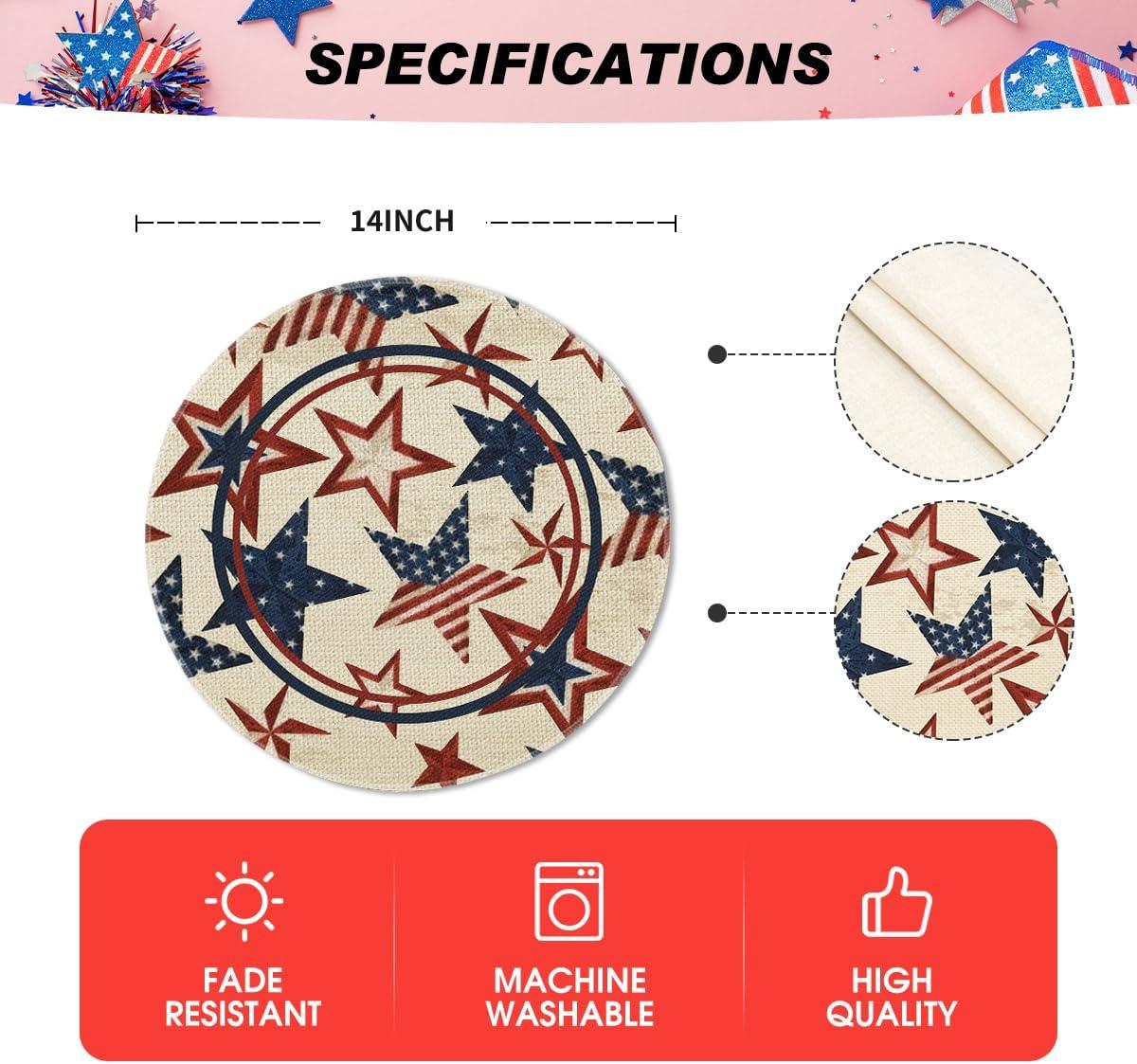 imageArtoid Mode Stars Stripes Patriotic 4th of July Placemats Set of 4 12x18 Inch Memorial Day Table Mats for Party Kitchen Dining Decoration BeigeBeige