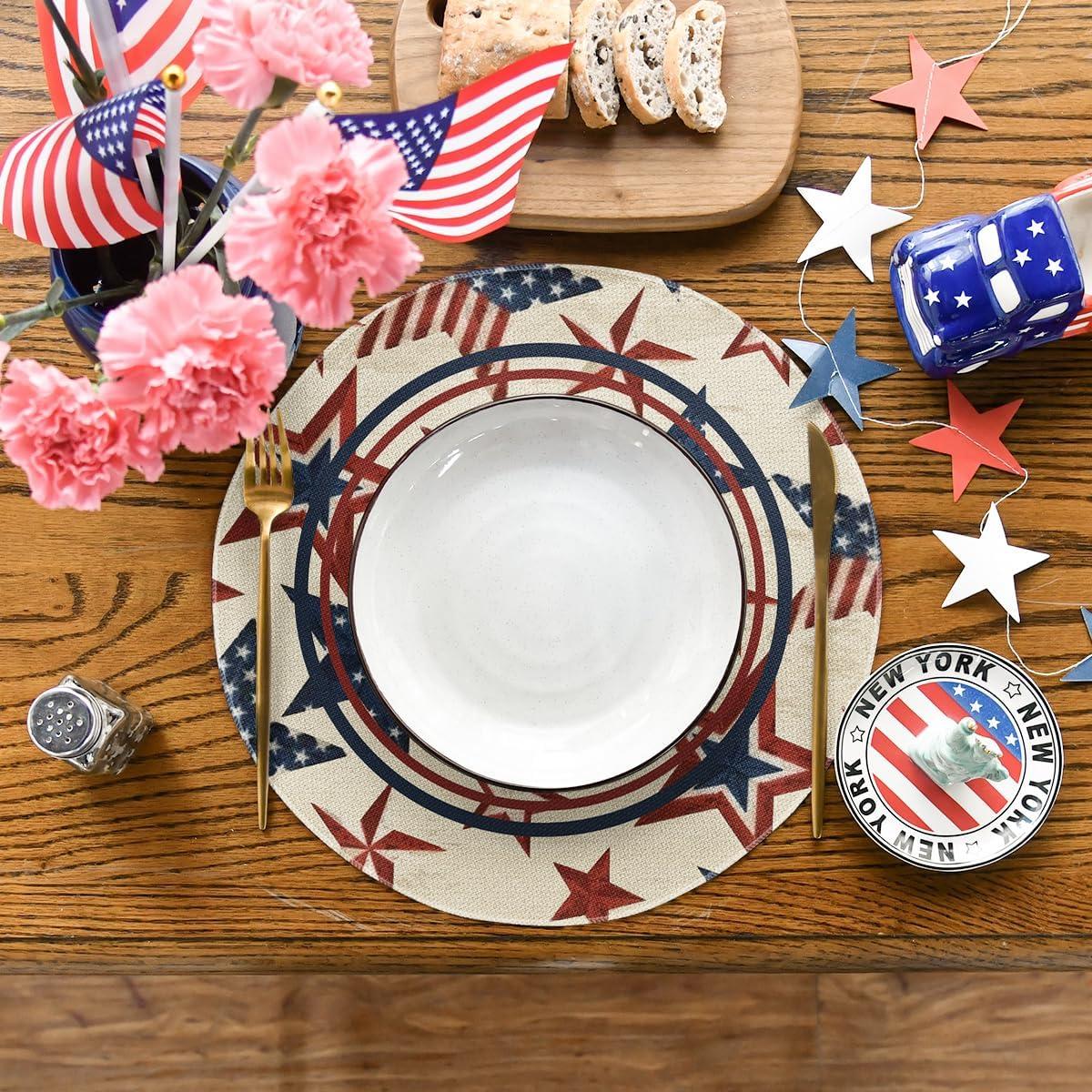 imageArtoid Mode Stars Stripes Patriotic 4th of July Placemats Set of 4 12x18 Inch Memorial Day Table Mats for Party Kitchen Dining Decoration BeigeBeige