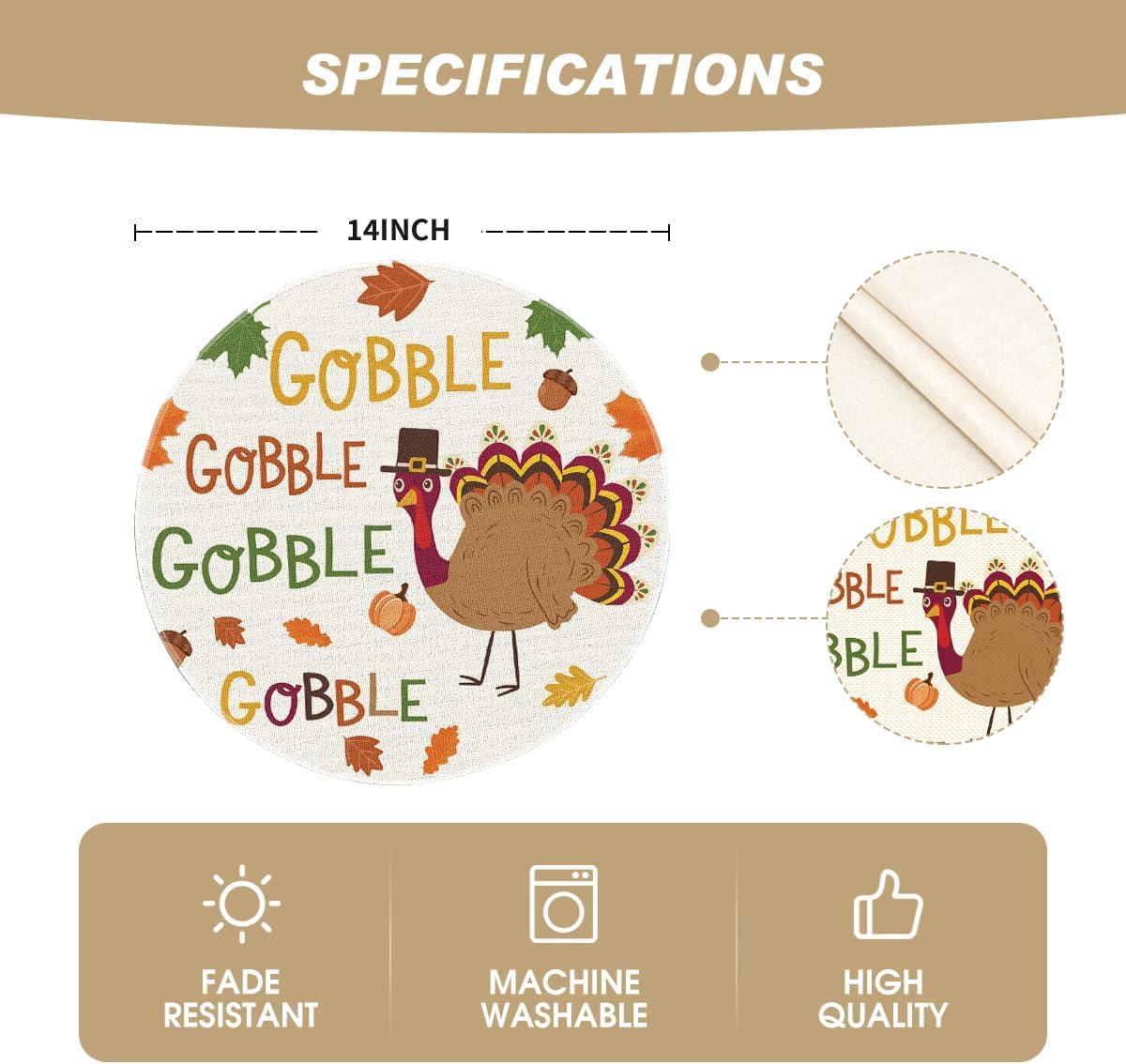 imageArtoid Mode Turkey Gobble Thanksgiving Placemats Set of 6 12x18 Inch Maple Leaves Fall Table Mats for Outdoor Home Party Kitchen Dining DecorationBeige