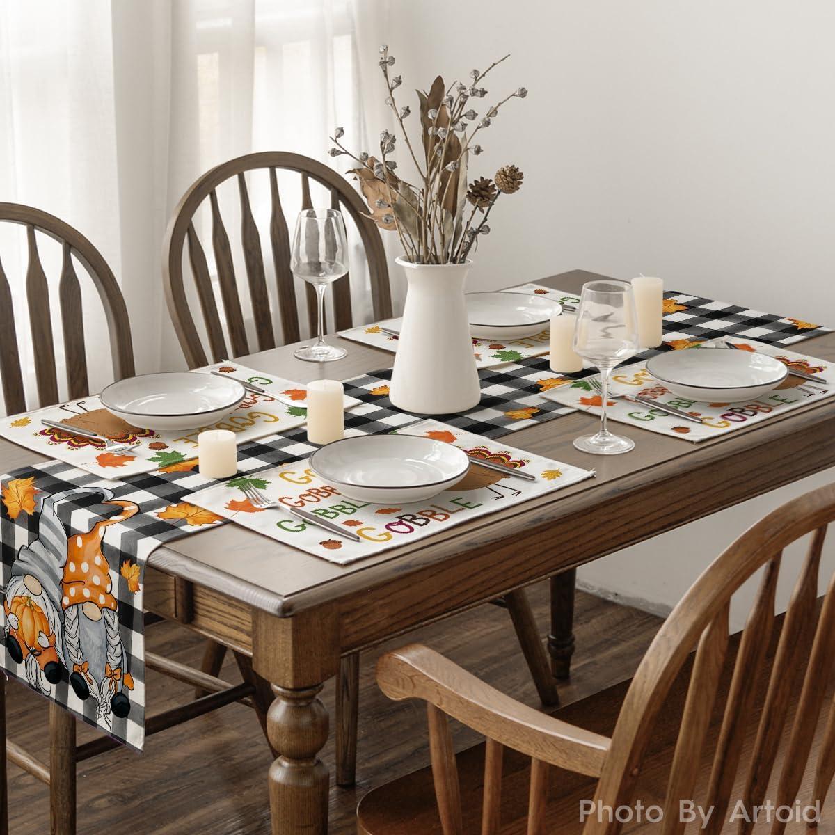 imageArtoid Mode Turkey Gobble Thanksgiving Placemats Set of 6 12x18 Inch Maple Leaves Fall Table Mats for Outdoor Home Party Kitchen Dining DecorationBeige