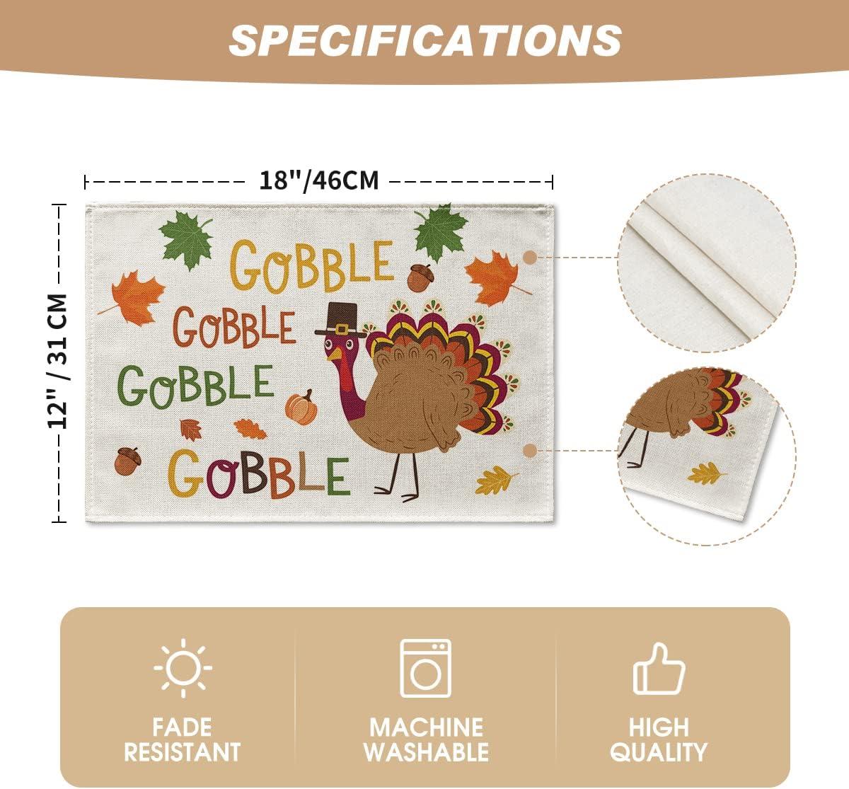 imageArtoid Mode Turkey Gobble Thanksgiving Placemats Set of 6 12x18 Inch Maple Leaves Fall Table Mats for Outdoor Home Party Kitchen Dining DecorationBeige