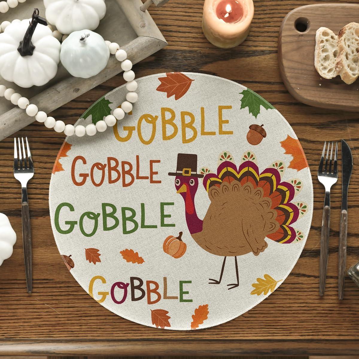 imageArtoid Mode Turkey Gobble Thanksgiving Placemats Set of 6 12x18 Inch Maple Leaves Fall Table Mats for Outdoor Home Party Kitchen Dining DecorationBeige