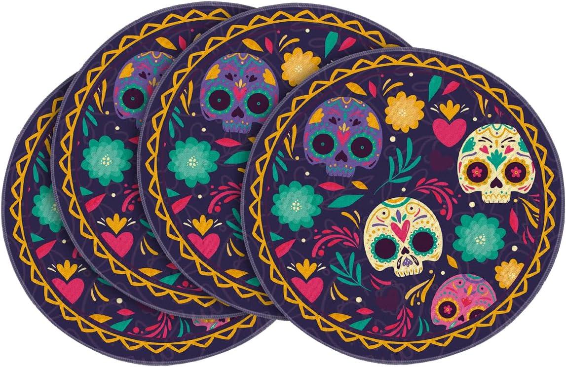 imageArtoid Mode Watercolor Marigolds Skull Day of The Dead Placemats Set of 6 12x18 Inch Seasonal Table Mats for Party Kitchen Dining DecorationPurple
