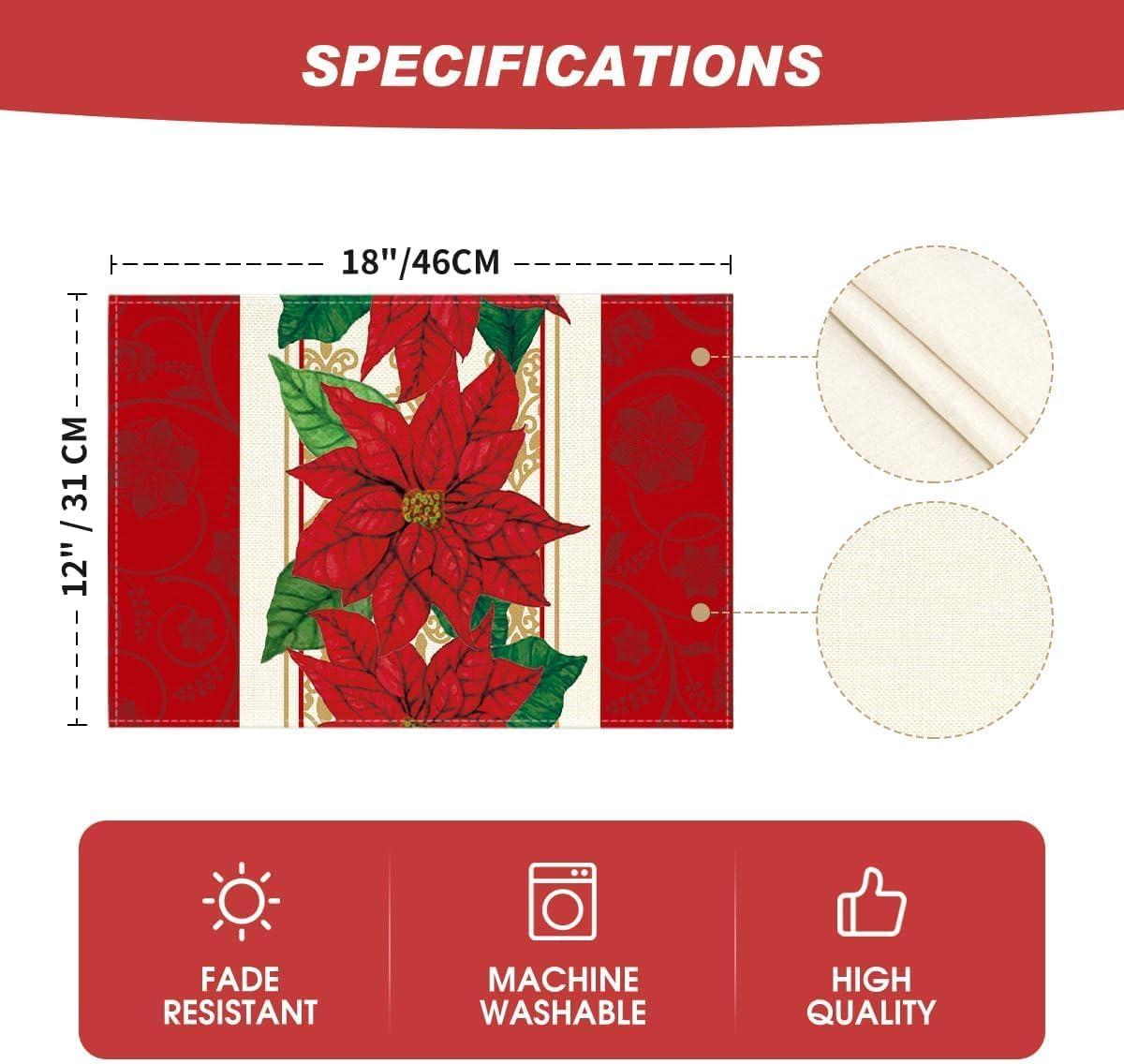 imageArtoid Mode Watercolor Poinsettia Red Christmas Round Placemats Set of 4 15 Inch Winter Xmas Holiday Round Table Mats for Dining DecorationRed